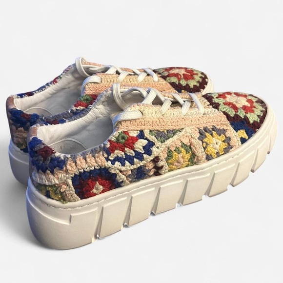 Free People Catch Me If You Can Crochet Sneakers Size 6 Hand Made - Picture 3 of 6